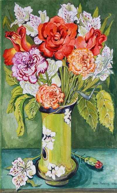 Carnations and Alstroemeria in an Art Nouveau Vase 2011 by Joan Thewsey